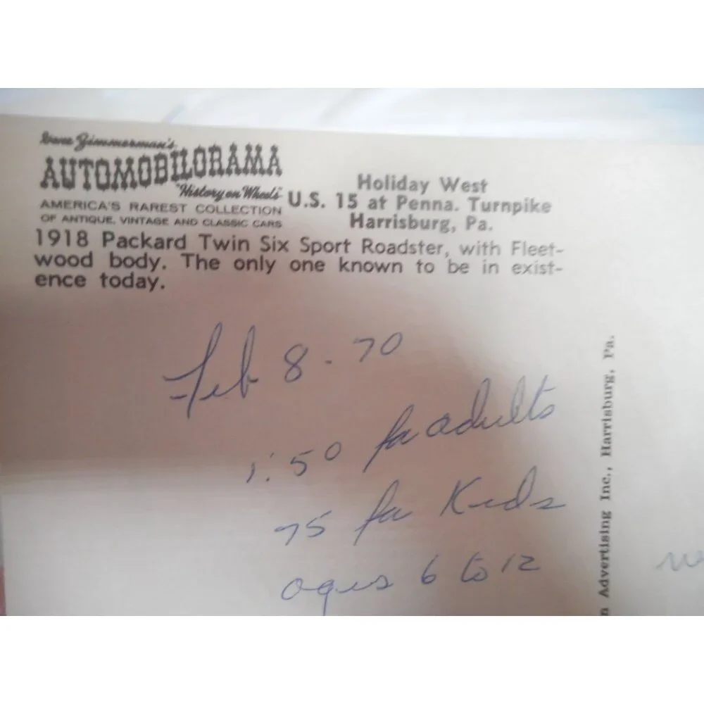 Vintage 1960s Postcard 1918  Packard Sport Roadster Antique Car Harrisburg PA
